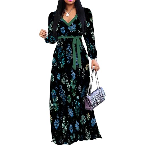 Image of PinkPatty Women's Long Sleeve Maxi Dress Plus Size Trendy Wedding Guest Wrap Dress with Pockets&Belt
