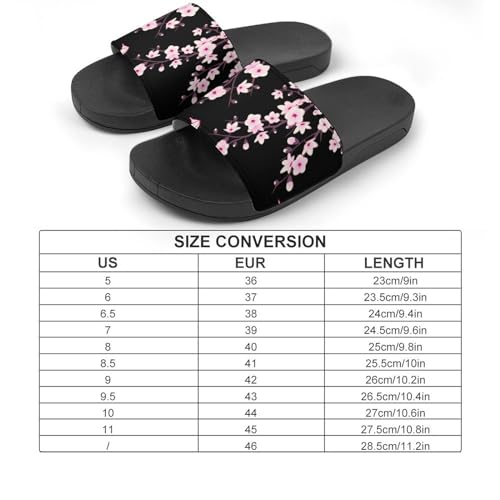 Floral Cherry Blossoms Black Pink Womens Slide Sandals Non Slip Summer House Slippers for Girls Slip-on Flip Flops2