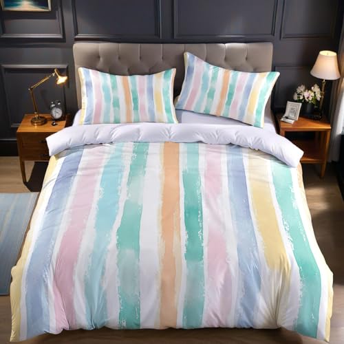 Geometría Funda nórdica Cama 180 Rayas de Acuarela Juego de 3 Piezas 240x260 cm en poliéster Suave y Transpirable,Funda edredón y 2 Fundas de Almohada, Ropa de Cama Juvenil