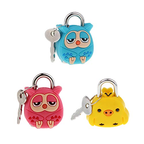 menolana 3 peças de cadeados pequenos de metal de coruja para pintinhos e malas, chaves de bloqueio