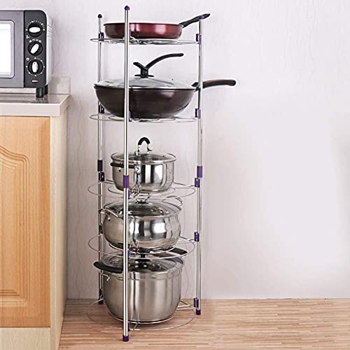 Greensen Pan Stands for Saucepans Stand 5 Tiers Pan Stand, Multi-Functional Kitchen Pans Pots Storage Shelf Organizer Holder Standing, Multi-Layer Rack Saucepan Stand for Home Kitchen Bath Room