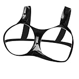 EXLATEX Ladies Latex Rubber Bra with Cut-out Breasts 0.6mm (Large, Black)
