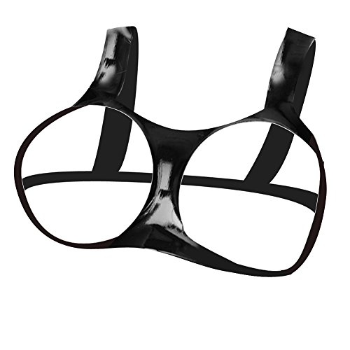 EXLATEX Ladies Latex Rubber Bra with Cut-out Breasts 0.6mm (Large, Black)