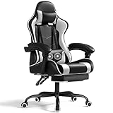 Shahoo Gaming Chair with Footrest and Massage Lumbar Support, Ergonomic Computer Chairs 360°Swivel and Height Adjustable Seat with Headrest for Office or Bedroom, Study Room, White