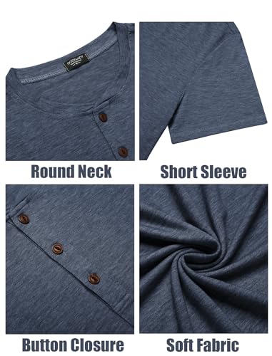 Image of COOFANDY Men's Henley Shirts Short Sleeve Casual Basic Tee Summer Button Henley Soild T Shirts