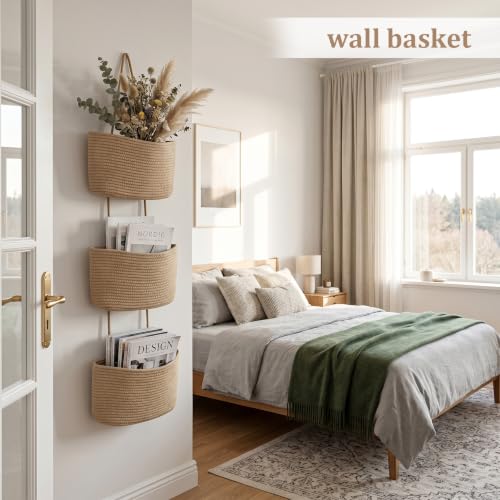 TeoKJ Over the Door Hanging Storage Basket Woven 3 Tier Wall Organizer Jute - Image 3