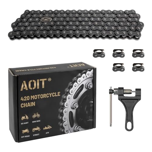 420 Motorcycle Roller Chain 110 Links with Chain Breaker, Master Link and 5 Connecting Links, Fits 110cc 125cc Go Karts, Dirt Pit Bikes, ATVs, Quads, Scooters and Mini Bikes