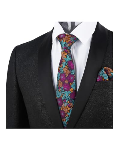 Image of Alizeal Mens 3.15'' Natural Flower Pattern Tie with Floral Pocket Square Set