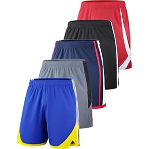 Liberty Imports Pack of 5 Men’s Athletic Basketball Shorts Mesh Quick Dry Activewear with Pockets