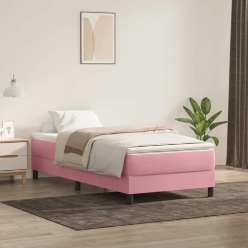 Woonisher Cama Box Spring sin colchón Rosa Terciopelo 90x220 cm Colchón Doble de Tela Colchón Doble Colchones Memory