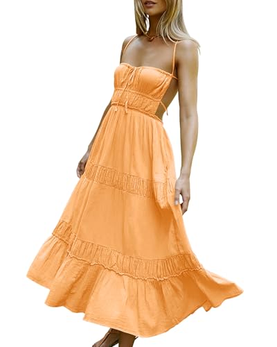 Image of VIUTIL Flowy Maxi Dress for Women Summer Cotton Backless Beach Long Dress with Pockets 2026