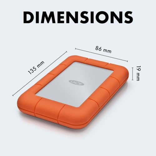 Image of LaCie Rugged USB-C, 1TB, Portable External Hard Drive, Drop, Shock, Dust, Rain Resistant, for Mac & PC (STFR1000800)