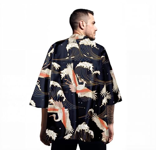 Image of Women's and Men Japanese Kimono Cardigan Jackets Lightweight Long Sleeves Loose Coat Tops