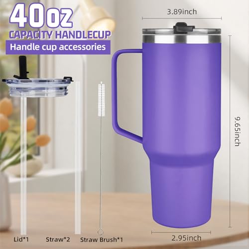 Image of 40 oz Tumbler with Handle and Flip Straw, 100% Leakproof Insulated Tumbler with Lid and Straw, Stainless Steel Travel Coffee Mug, Insulated Coffee Thermal Cup for Cold and Hot (Purple)