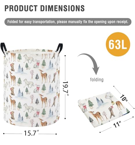 Image of Baby Laundry Hamper Basket Baby Hamper for Nursery Boy and Girl Cute Storage Bin Organizer Boho Room Decor(White Animals)