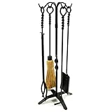 WoodEze FTKB05685TA 5 Piece Black Wrought Iron Fireplace Tool Set with Twist Design