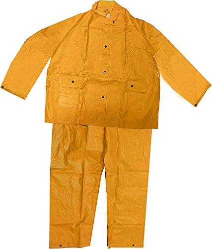 RAIN GUARD 3 Piece Men's Heavy Duty Rainsuit | XL Size | 35 Mil PVC Rainsuit | High-Visibility Yellow | 3-Piece Coat, Pants, Detachable Hood | Durable & Waterproof