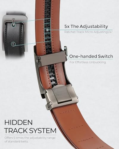 35mm Dress Genuine Leather Men’s Ratchet Belt Adjustable Golf Pants Casual Gift. (Brown,42" to 48" Waist Adjustable)4