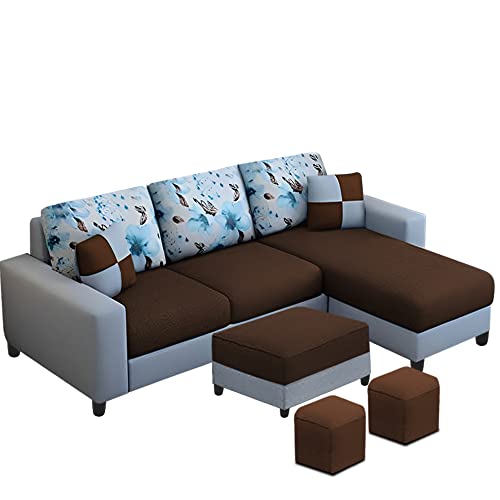 Image of Orland 4 Seater RHS L Shape Sofa with Center Table & 2 Puffy | Color - Brown Grey
