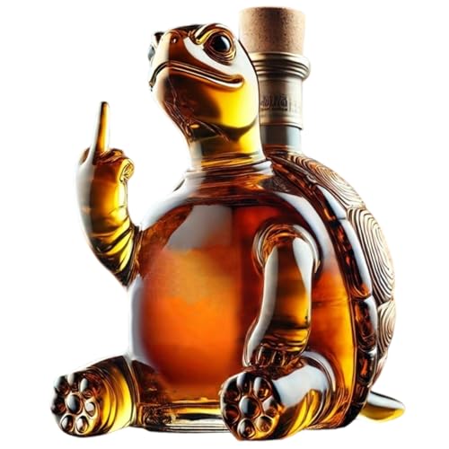 Carafe à whisky 350 ml – Carafe à vin en verre en forme de tortue avec motif majeur, flacon transparent 5, 1 x 5, 1 x 7, avec bouchon