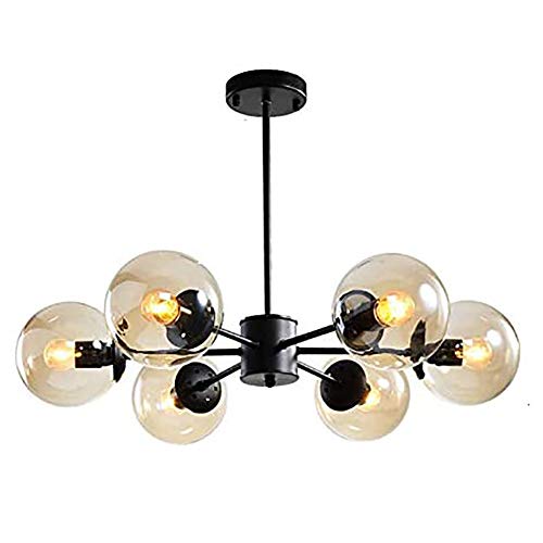Lustre industriel Spoutnik 6 têtes avec abat-jour en verre transparent cognac pour plafond