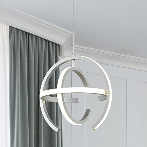 Silver Modern Led Chandelier,Globe Pendant Light Round 4000K Hanging Light Fixtures For Dining Room Kitchen Island Bedroom Foyer Entryway #TOP17