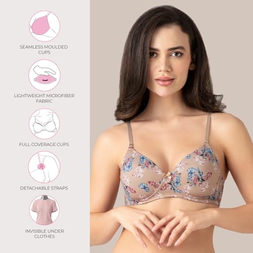 Image of Amante Smooth Charm Women's Wire-Free Padded T-Shirt Bra | Smooth Invisible Cups | Detachable Multiway Straps | Lightly Padded Everyday Comfort Bra | Soft Microfiber Fabric