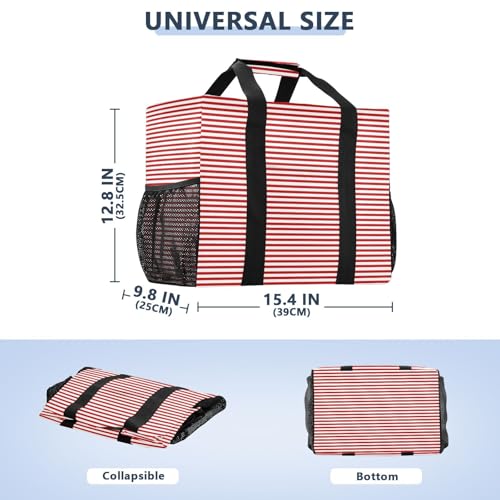 Red White Stripes Large Beach Bag Waterproof Beach Tote Bags for Women Travel Gym Pool3