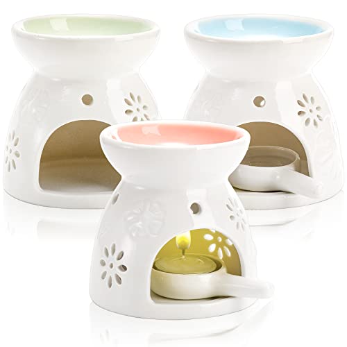 Yesland 3 Pack Ceramic Essential Oil Burner, Wax Melt Burners with Spoon Colored Tealight Candle Holder, Aromatherapy Aroma Burner for Home, Bedroom Decor, Christmas, Birthday, Wedding Gift by Yesland - Used condition - US$17.81