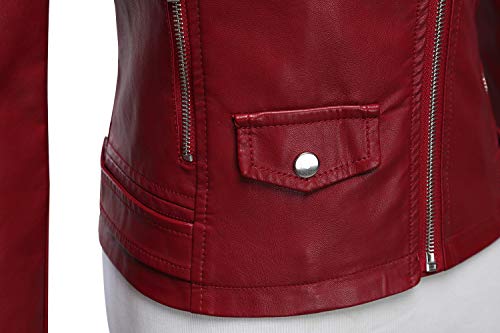 Tanming Women's Long Sleeve Zipper Fuax Leather Jacket Coat (Medium, Red Rock) #TOP5