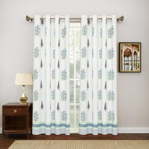 Image of BLOCKS OF INDIA Hand Block Printed Cotton Linen Daylight Door Curtain (Style 6, Door 7 FEET)