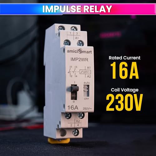 Image of amiciSmart 16A Impulse Relay, 2 Pole 230VAC Latching Relay for Line Control