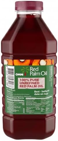 Omni Red Palm Oil 2 Liter (67.63 fl Oz) – Authentic Red Palm Oil – Unrefined, Rich Color & Traditional Flavor – Ideal for African & Caribbean Cooking