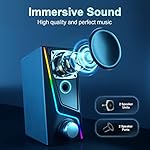 Computer Speakers, PC Speakers with 6 Lighting Modes, USB Powered Computer Speakers for Desktop Monitor with 2 Bass-Boost Ports, 2 Speaker Units, and 3.5mm Aux-in Cable for PC, Laptop, Tablet, Phone - Image 2