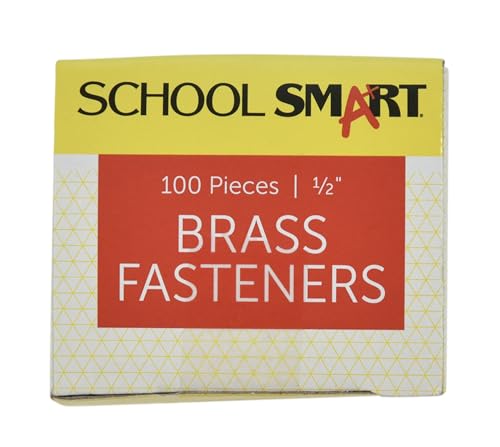 School Smart Prong Fasteners, 1/2 Inches, Size 2, Brass Plated, Pack of 100