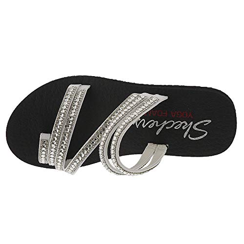 Skechers Women's MEDITATION - GLAM FLASH - Rhinestone Toe Loop Thong Sandal, white, 5 M US