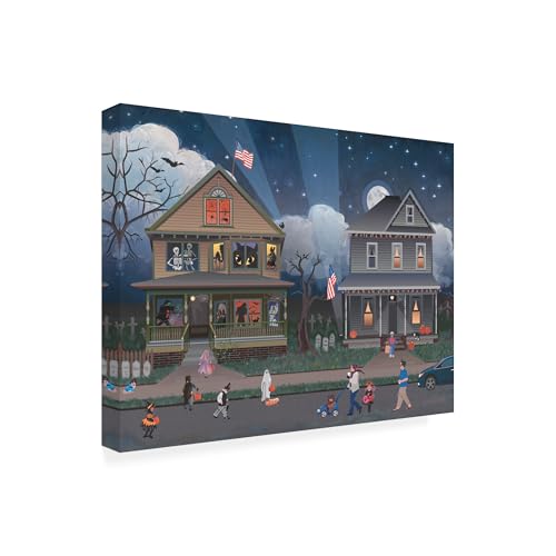 Wrapped Canvas Wall Art - Julie Pace Hoff 'Halloween Trick or Treating' Wall Art for Living Room, Bedroom, or Office Décor - 14x19 by Trademark Fine Art - Used condition - US$28.16