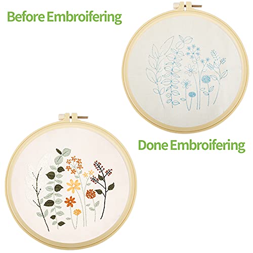 JIMEJV Embroidery Kit for Beginners with Pattern and Instructions, Craft Kits for Adults Include Floral Pattern, Embroidery Hoops, Color Threads Needles Cross Stitch Kits Floral Series (Grass)