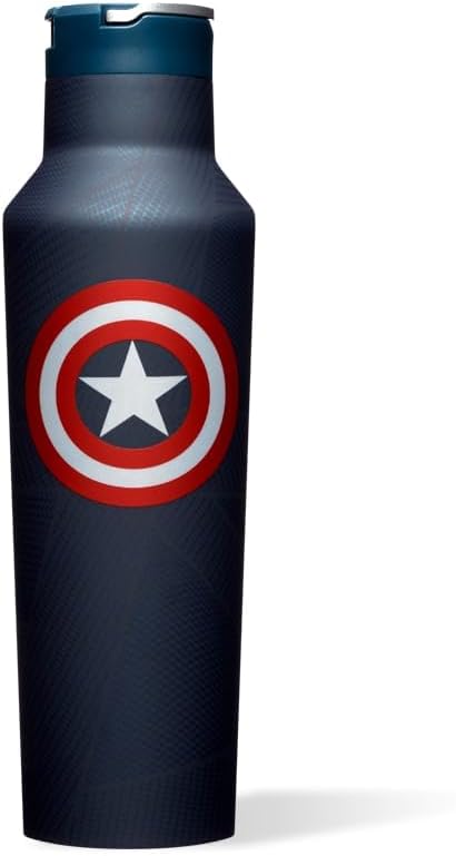 Corkcicle Marvel Captain America Sport Canteen 20oz Reusable Insulated Tumbler Keeps Drinks Cold for 25 Hours and Hot for 12 Hours with Screw Cap