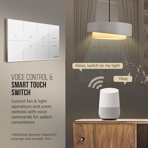 Image of Havells Crabtree iSense Smart Monoblock Touch Panel with1 Fan regulator, 3 ON /OFF switch, 2 Scene (White) I Compatible with 4M Gang Box I Mesh connectivity I Compatible with Alexa, Google Home