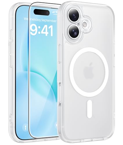 Image of FNTCASE for iPhone 16 Case: [Compatible with Magsafe] Translucent Matte Cases with [Full Camera Protection] [Screen Protector] Military Grade Shockproof Protective Phone Cover - White