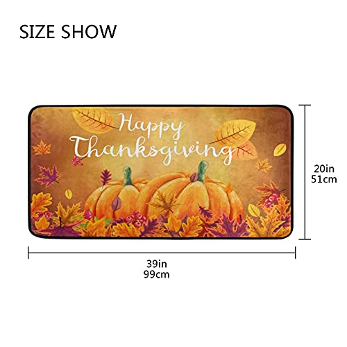 Thanksgiving Rug Kitchen Rugs Runner Happy Thanksgiving With Pumpkin Autumn Leaves Doormat Bath Rugs Mat Non Slip Area Rugs For Bathroom Kitchen Indoor 39" X 20" #TOP4