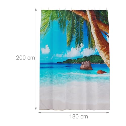 Relaxdays Duschvorhang Tropical, Bad Vorhang 180x200, Anti-Schimmel, waschbar, 12 Ringe, Badewannenvorhang, Mehrfarbig
