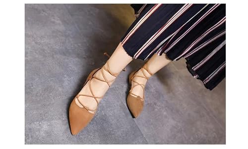 Pointed Toe Flats Shoes Women Flat Heel Fashion Ladies Flats Shoes(Brown,7)4