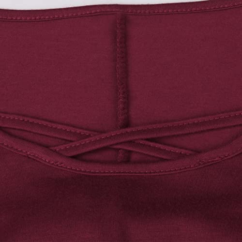 Blusa feminina casual de verão, cor lisa, gola redonda, manga curta, frente cruzada, 1 vinho, G