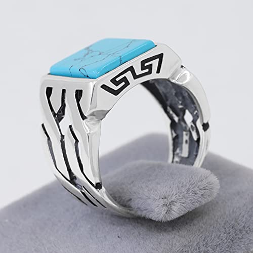 Chimoda Sterling Silver Rings For Men With Turquoise Stone, Handmade Mens Jewelry Ring, Cuban Link Chain Motif Men's Rings, Rings Silver (43Tur9) #TOP6