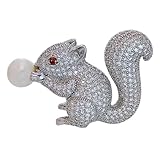 Dreamlandsales Adorable Micro Pave Mother of Pearl White Squirrel Brooch Pins Silver Tone