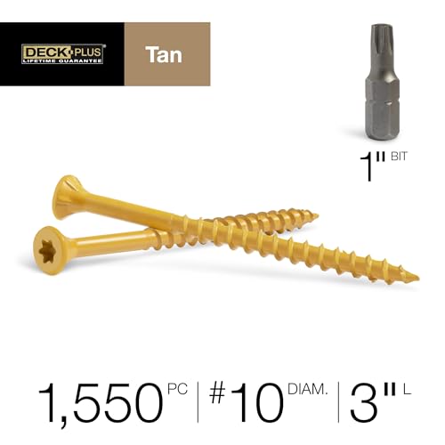 Image of Deck Plus Wood Screws, #10 x 3in, 25 lb Box, 1550 Pieces, Tan