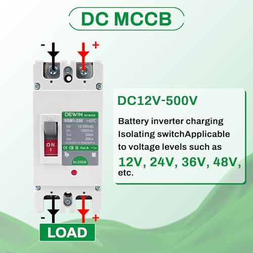 DEWIN DC Leitungsschutzschalter 250A, DC-Leistungsschalter MCCB Gehäuse Solar Batterie Hauptschalter Batterie Trennschalter 2P 250A 500V