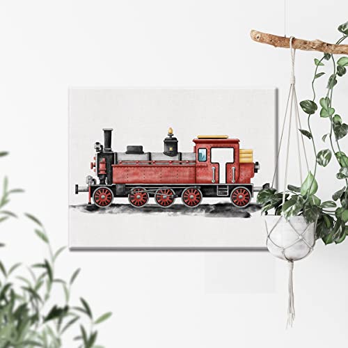 Steam Engine Canvas Wall Art Watercolor Transportation Train Tender Canvas Painting Prints For Home Boys Bedroom Locomotive Wall Decor Framed Artwork Gifts(12X15 Inch) #TOP3